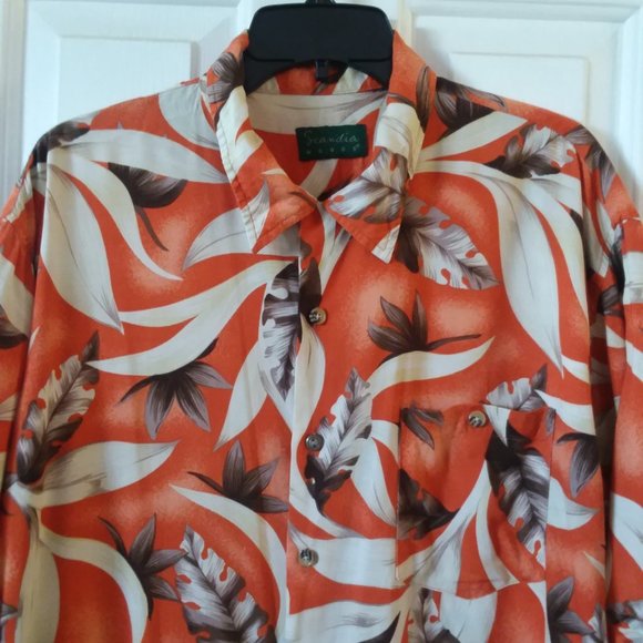 Orange tropical Hawaiian palm leaves men shirt XL - Picture 2 of 6